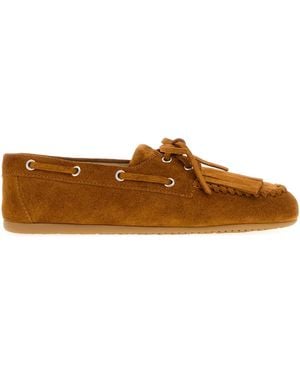 Miu Miu Caramel Suede Loafers - Brown
