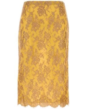 Saint Laurent Embroidered Lace Mini Skirt - Yellow