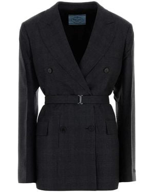 Prada Embroidered Wool Blazer - Black