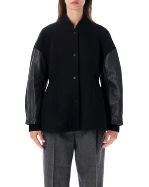 TOTEME Leather-Sleeve Wool-Blend Bomber Jacket - Blue