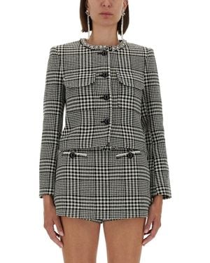 Self-Portrait Houndstooth Jacket With Crystals - Gray