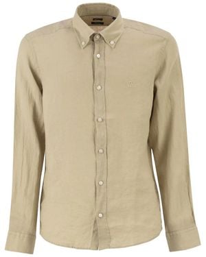 BOSS Pure Linen Regular Fit Shirt With Button-Down Collar - Natural