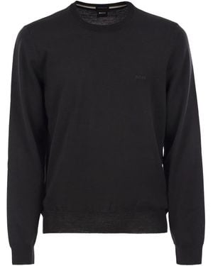 BOSS Regular Fit Virgin Wool Sweater With Embroidered Logo - Black