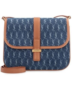 Saint Laurent Satchel Fabric Shoulder Bag - Blue