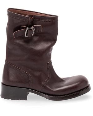 Prada Leather Mid-Calf Boots - Brown