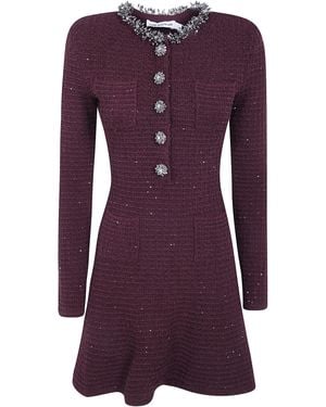 Self-Portrait Burgundy Textured Knit Embellished Mini Dress - Purple