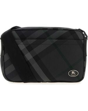 Burberry Embroidered Canvas Grid Crossbody Bag - Black