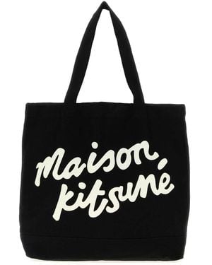 Maison Kitsuné Maison Kitsuné Borsa Tote Con Scritta - Black