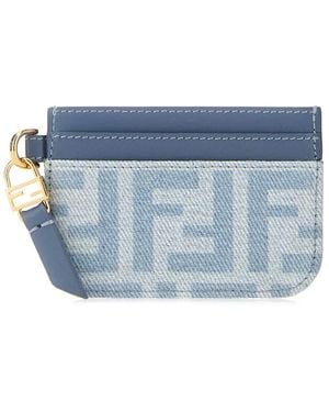 Fendi Printed Leather And Denim Card Holder - Blue
