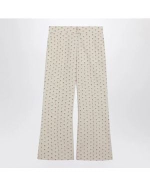 Valentino Ivory Trousers With Floral Pattern - Natural