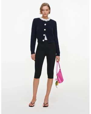 Self-Portrait Flower Pearl Trim Knit Jumper - Blue