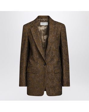 Dries Van Noten Khaki Singlebreasted Jacket With Floral Jacquard Pattern - Brown