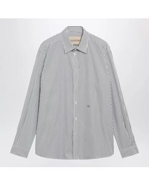 Valentino Ivory/ Striped Shirt With Vlogo - Grey