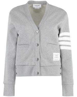 Thom Browne Logo Detail Cotton Cardiga - Gray