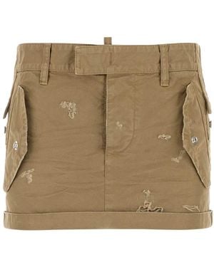 DSquared² Khaki Canvas Mini Skirt - Natural