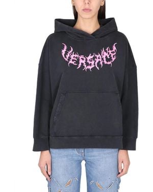 Versace Hooded Sweatshirt With Logo - Black