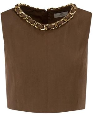 Elisabetta Franchi Sleeveless Top With Jewel Chain Detail - Brown