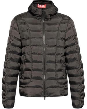 DIESEL W-Stone Hooded Techno Fabric Down Jacket - Gray