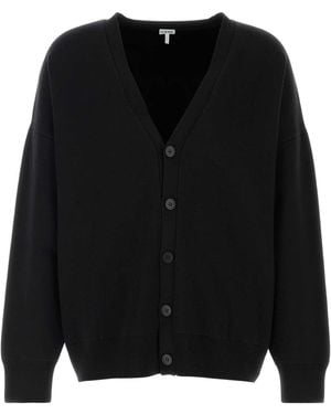 Loewe Stretch Wool Blend Cardigan - Black