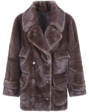 SWD by S.w.o.r.d. Dark Doublebreasted Faux Fur Coat - Brown