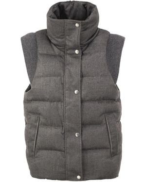 Peserico Padded Gilet With High Neck And Lurex Knit Details - Black
