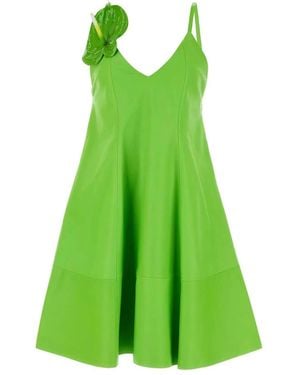 Loewe Nappa Short Dress With Anthurium Brooch - Green