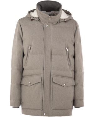 Brunello Cucinelli Wool Down Jacket With Detachable Hood - Gray