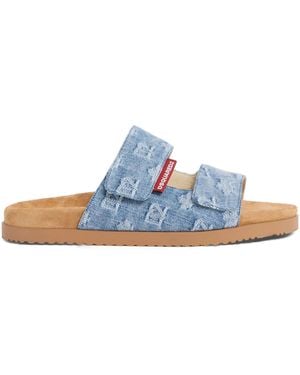 DSquared² Denim Cotton Calf Flat Sandals - Blue