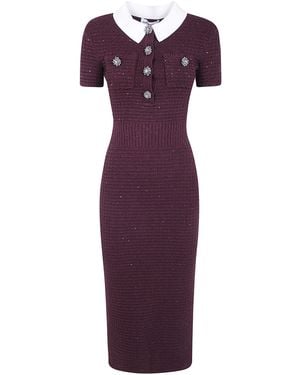 Self-Portrait Burgundy Textured Knit Midi Dress - Purple