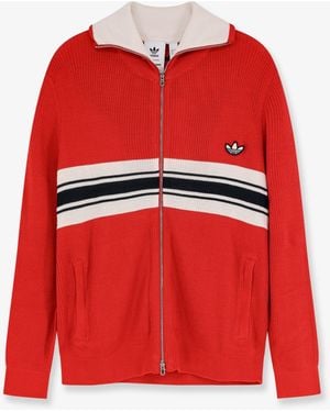 adidas Ribbed Sweatshirt With Front Logo - Red
