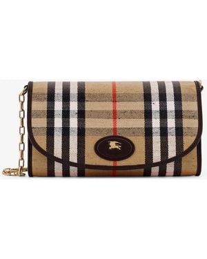 Burberry Waxed Canvas Shoulder Bag With Check Motif - White