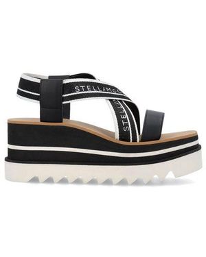 Stella McCartney Cross Strap Raffia Platform Sandals - Black