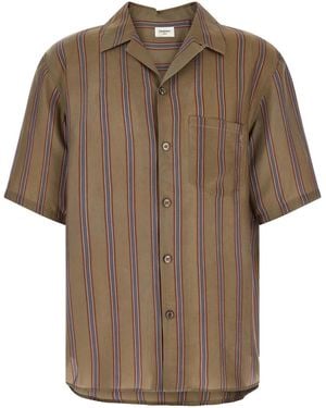 Saint Laurent 'Cassandre' Striped Shirt - Brown