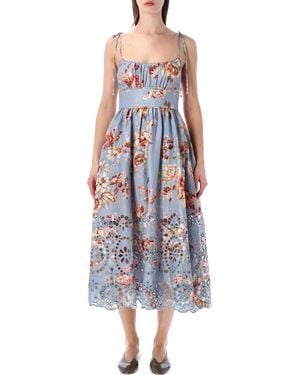 Zimmermann Awaken Picnic Chambray Floral Midi Dress - Blue