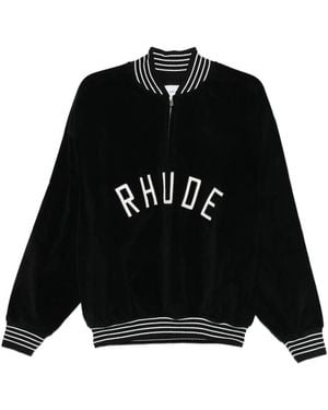 Rhude Velour Track Quarter Zip-Up - Black
