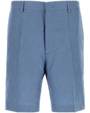 Fendi Cerulean Blue Linen Blend Bermuda Shorts