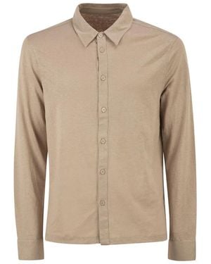 Majestic Stretch Linen Shirt With Front Button Fastening - Natural