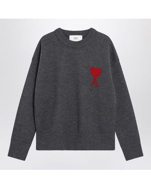 Ami Paris Heart Logo Crewneck Jumper - Grey