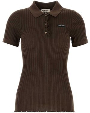 Miu Miu Chocolate Stretch Jersey Polo Shirt - Brown