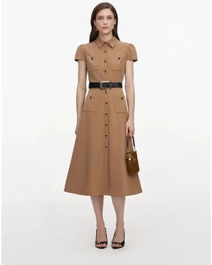 Self-Portrait Twill Belted Midi Dress - Natural