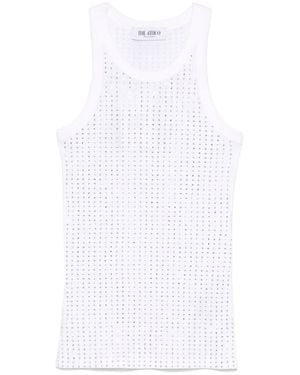 The Attico Ribbed Cotton Top With All-Over Rhinestone Appliqué - White