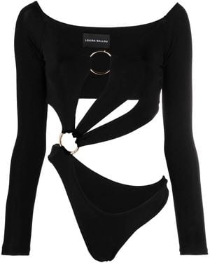 Louisa Ballou Long Sleeve Cut-Out Bodysuit - Black