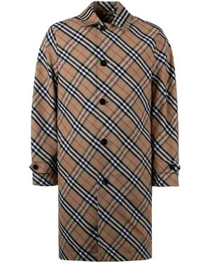Burberry Checked Car Coat - Gray