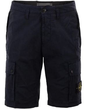 Stone Island Slim Fit Cargo Bermuda Shorts With Zip Pockets - Blue