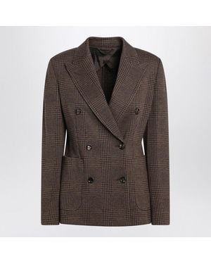 Max Mara Prince Of Wales Double-Breasted Jacket - Brown