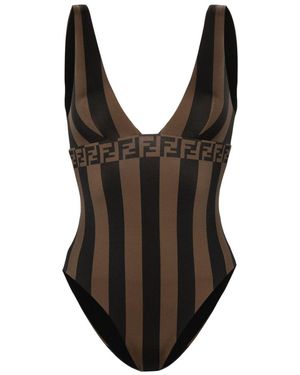 Fendi Chic Striped One-Piece Swimsuit - Black