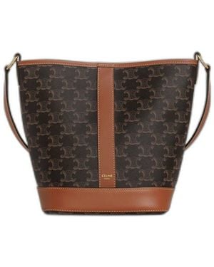 Celine Small Canvas Leather Bucket Bag - Brown