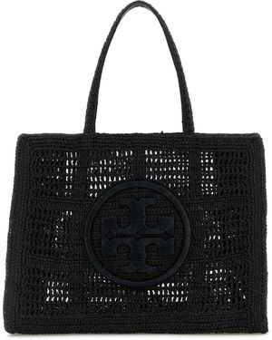 トートバッグ Tory Burch Black Raffia Large Ella Shopping Bag Tory Burch Ella Large crochet raffia tote bag Tory Burch