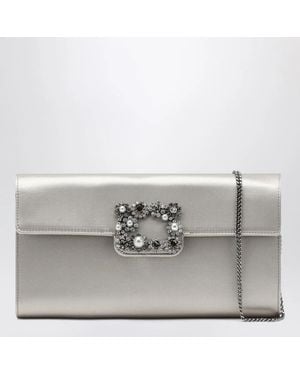 Roger Vivier Pearl Satin Clutch Bag With Buckle - Gray