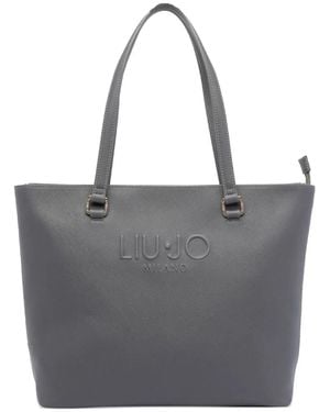 Liu Jo Calf Leather Embossed Logo Bag - Grey